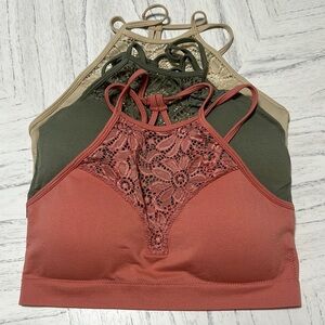Zenana Outfitters Lace Bralette Trio - Beige, Olive, and Rust